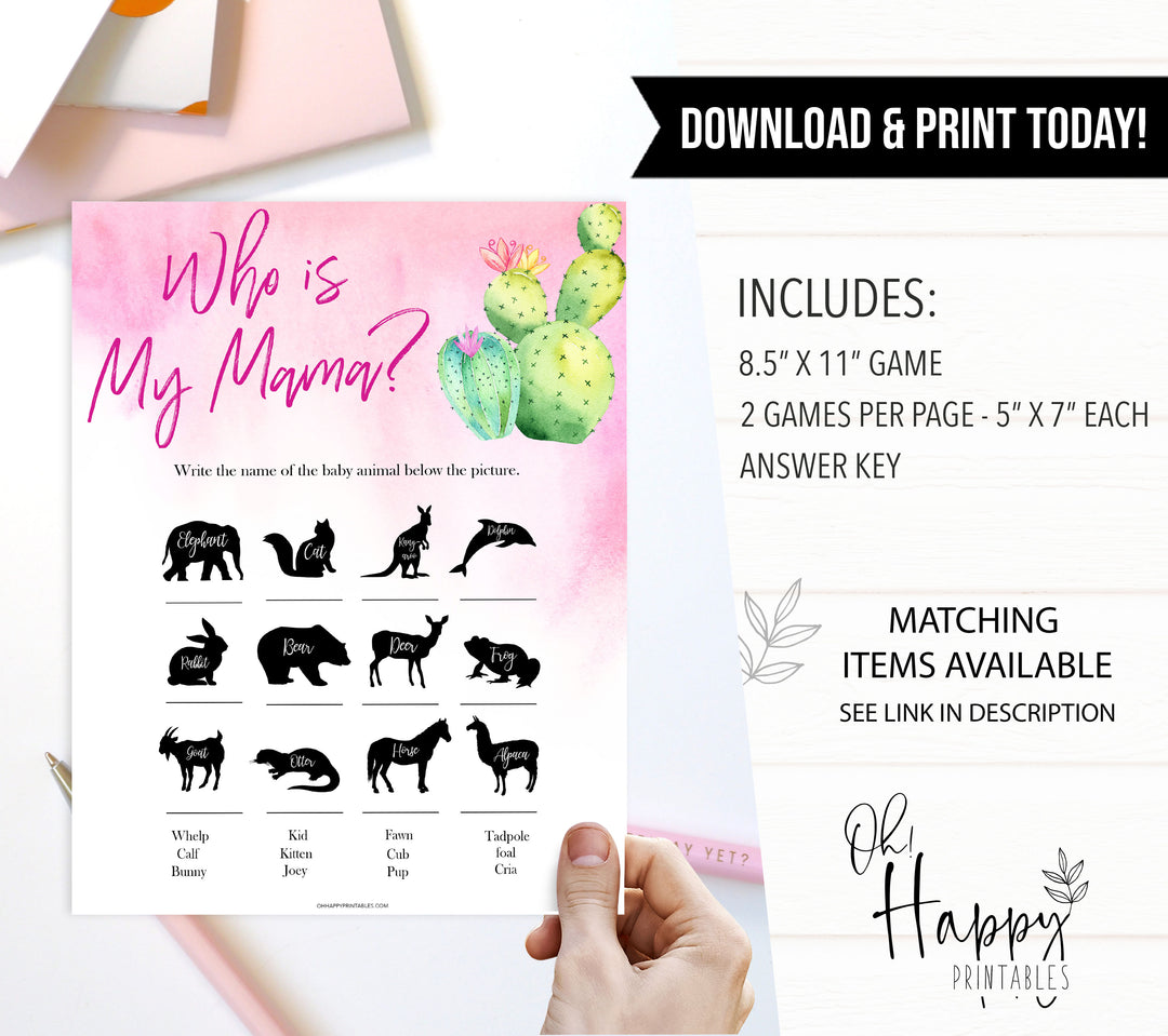Cactus baby shower games, cactus who is my mama baby game, printable baby games, Mexican baby shower, Mexican baby games, fiesta baby games, popular baby games, printable baby games