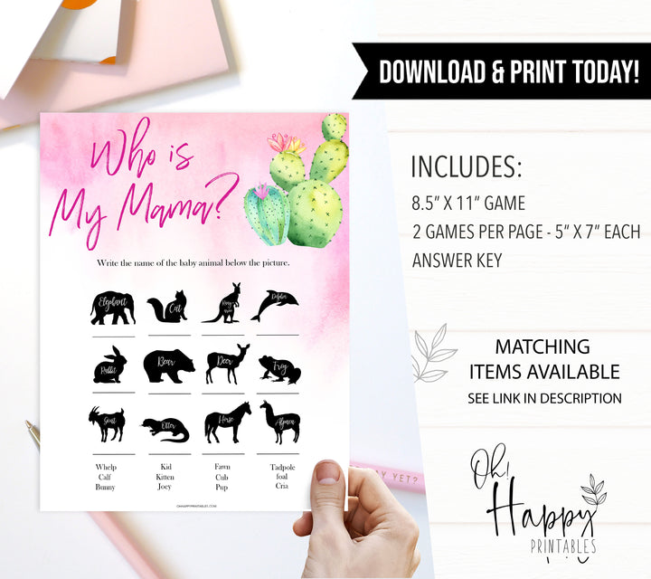 Cactus baby shower games, cactus who is my mama baby game, printable baby games, Mexican baby shower, Mexican baby games, fiesta baby games, popular baby games, printable baby games