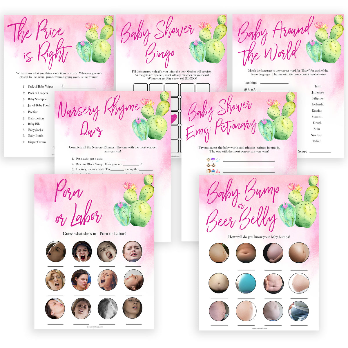 Cactus baby shower games, cactus baby games bundle baby game, printable baby games, Mexican baby shower, Mexican baby games, fiesta baby games, popular baby games, printable baby games