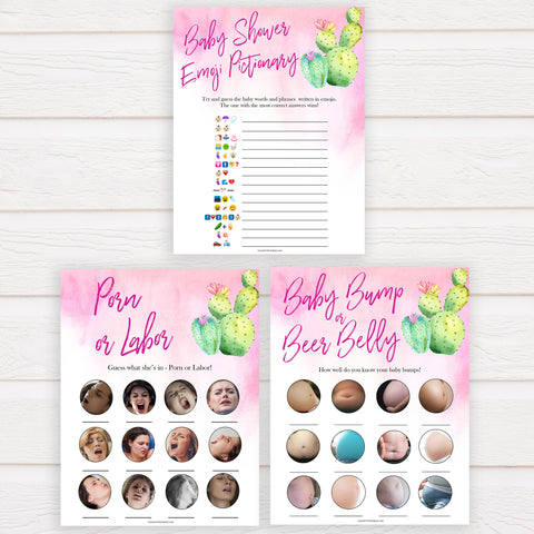 Cactus baby shower games, cactus baby games bundle baby game, printable baby games, Mexican baby shower, Mexican baby games, fiesta baby games, popular baby games, printable baby games