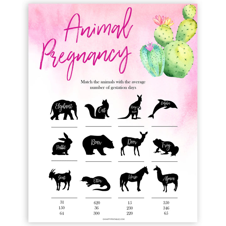 Cactus baby shower games, cactus animal pregnancy baby game, printable baby games, Mexican baby shower, Mexican baby games, fiesta baby games, popular baby games, printable baby games