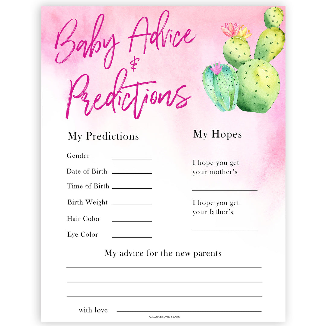 Cactus baby shower games, cactus baby advice and predictions baby game, printable baby games, Mexican baby shower, Mexican baby games, fiesta baby games, popular baby games, printable baby games