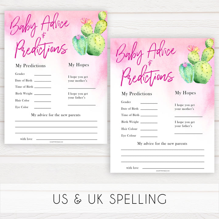 Cactus baby shower games, cactus baby advice and predictions baby game, printable baby games, Mexican baby shower, Mexican baby games, fiesta baby games, popular baby games, printable baby games