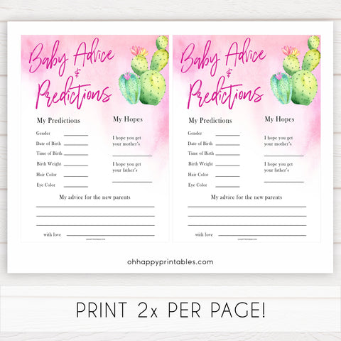 Cactus baby shower games, cactus baby advice and predictions baby game, printable baby games, Mexican baby shower, Mexican baby games, fiesta baby games, popular baby games, printable baby games