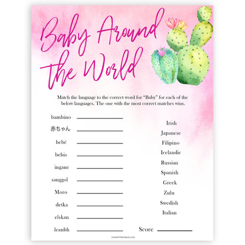Cactus baby shower games, cactus baby around the world baby game, printable baby games, Mexican baby shower, Mexican baby games, fiesta baby games, popular baby games, printable baby games