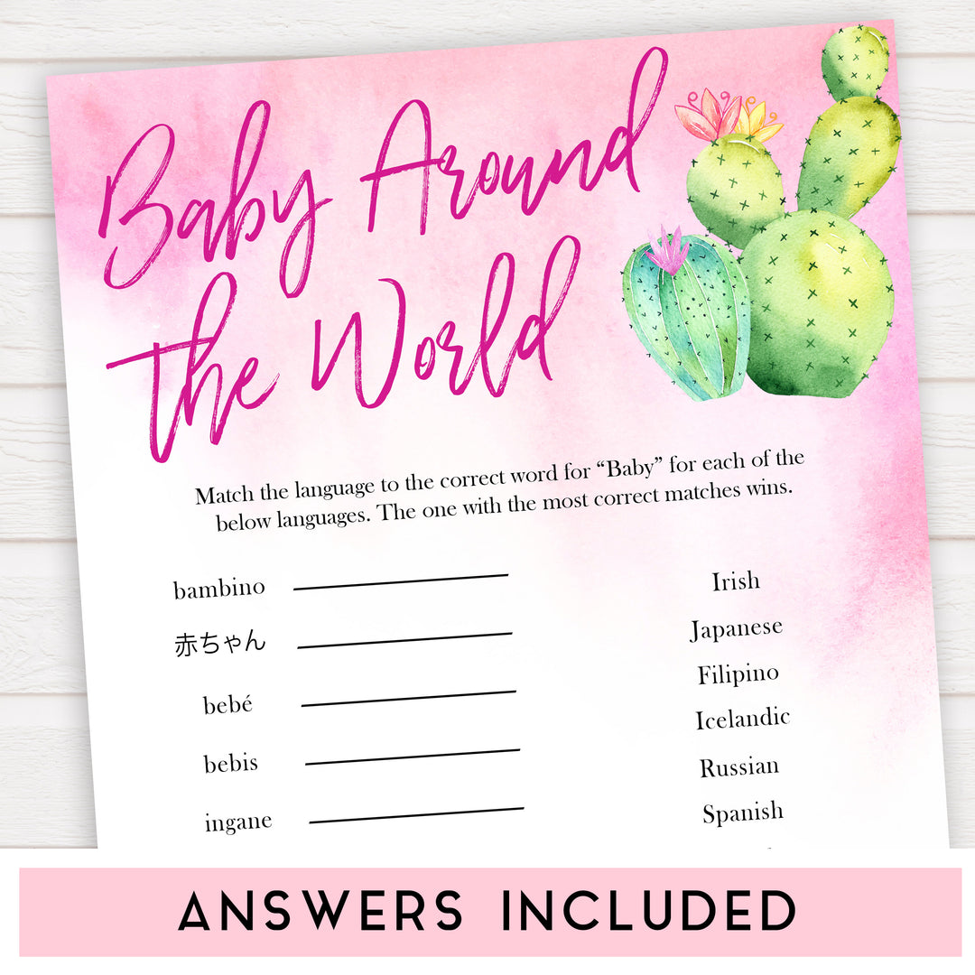Cactus baby shower games, cactus baby around the world baby game, printable baby games, Mexican baby shower, Mexican baby games, fiesta baby games, popular baby games, printable baby games