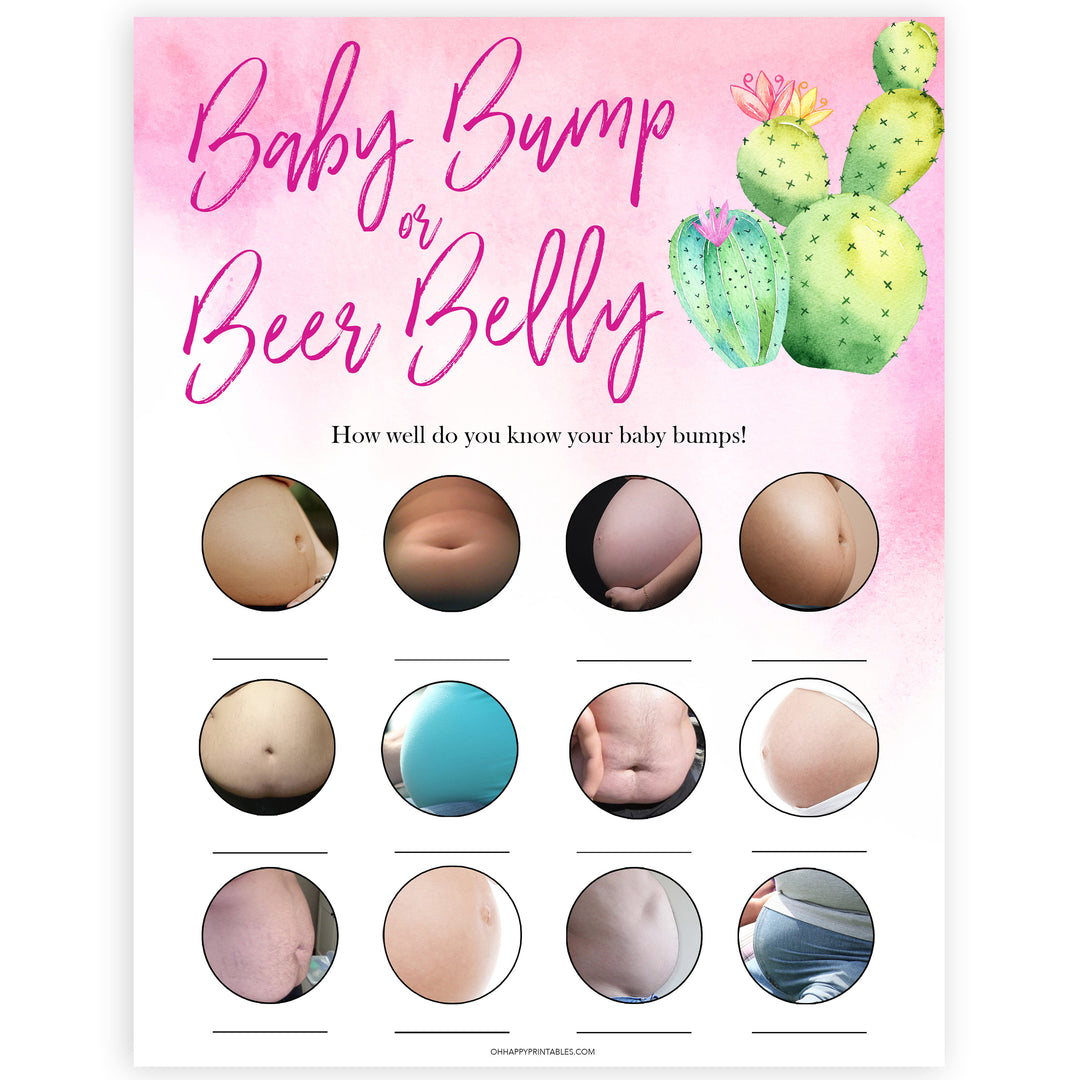 Cactus baby shower games, cactus baby bump or beer belly baby game, printable baby games, Mexican baby shower, Mexican baby games, fiesta baby games, popular baby games, printable baby games
