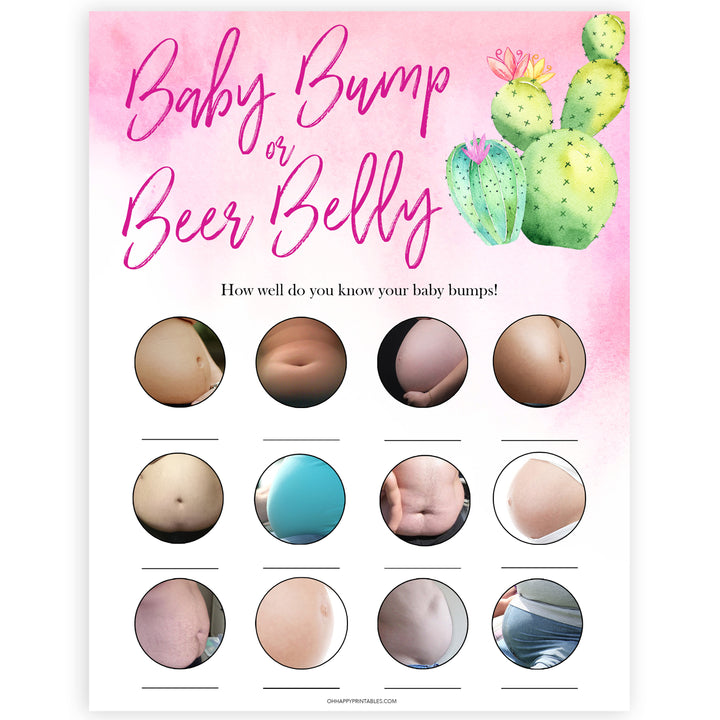 Cactus baby shower games, cactus baby bump or beer belly baby game, printable baby games, Mexican baby shower, Mexican baby games, fiesta baby games, popular baby games, printable baby games