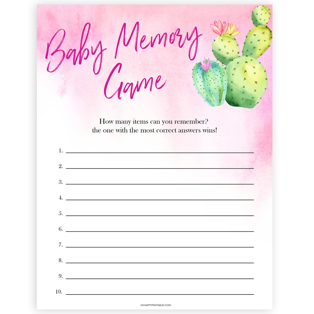 Cactus baby shower games, cactus baby memory game baby game, printable baby games, Mexican baby shower, Mexican baby games, fiesta baby games, popular baby games, printable baby games