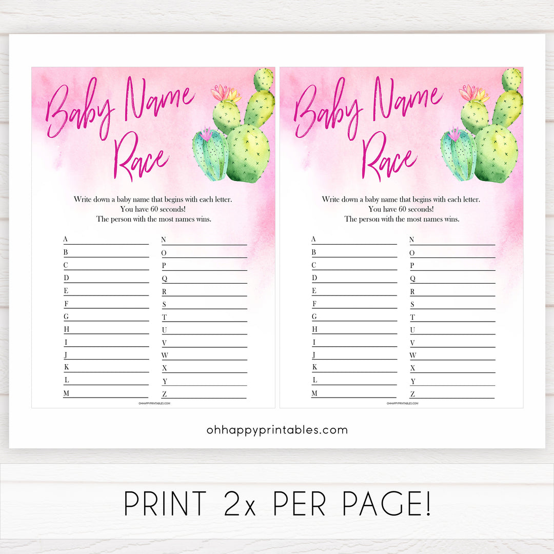 Cactus baby shower games, cactus baby name race baby game, printable baby games, Mexican baby shower, Mexican baby games, fiesta baby games, popular baby games, printable baby games