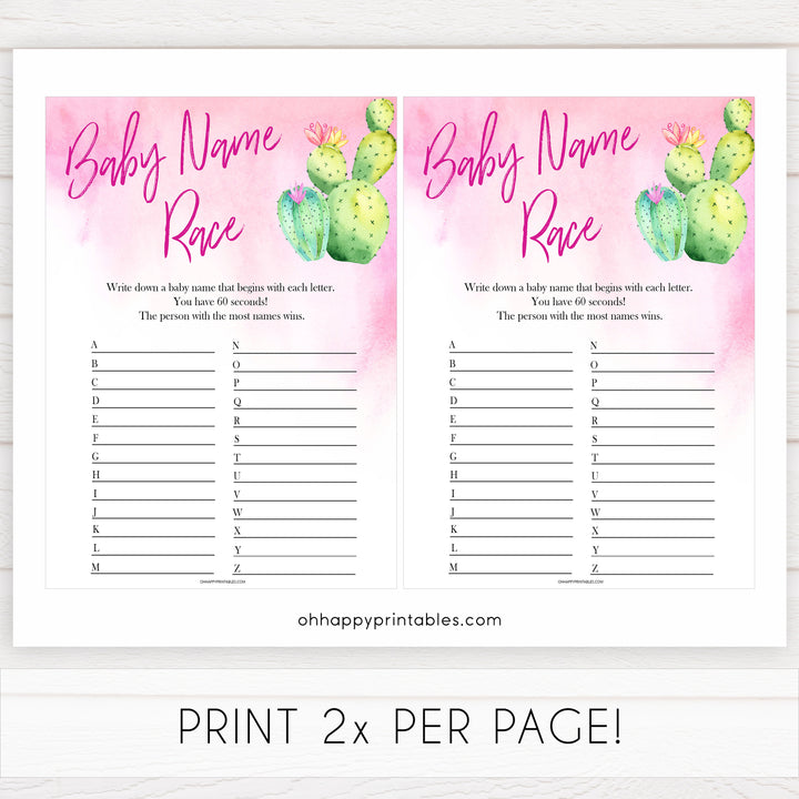 Cactus baby shower games, cactus baby name race baby game, printable baby games, Mexican baby shower, Mexican baby games, fiesta baby games, popular baby games, printable baby games