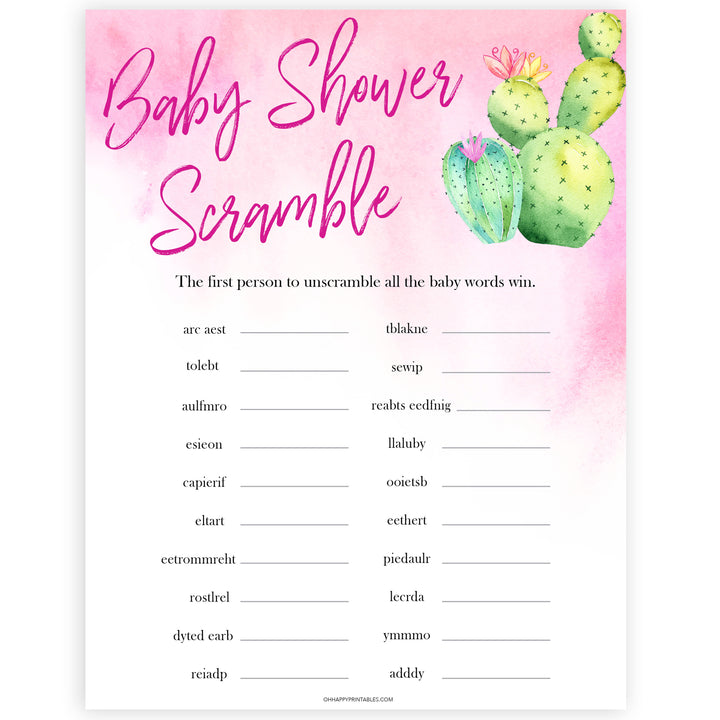 Cactus baby shower games, cactus baby scramble baby game, printable baby games, Mexican baby shower, Mexican baby games, fiesta baby games, popular baby games, printable baby games