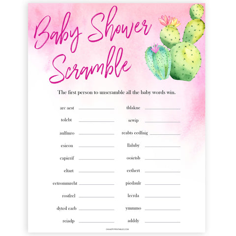 Cactus baby shower games, cactus baby scramble baby game, printable baby games, Mexican baby shower, Mexican baby games, fiesta baby games, popular baby games, printable baby games