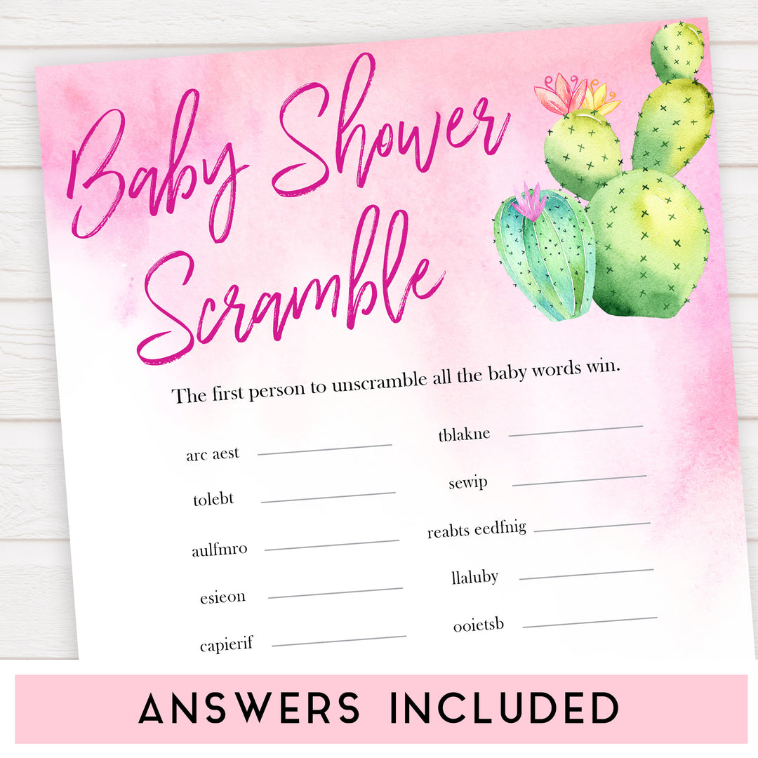 Cactus baby shower games, cactus baby scramble baby game, printable baby games, Mexican baby shower, Mexican baby games, fiesta baby games, popular baby games, printable baby games