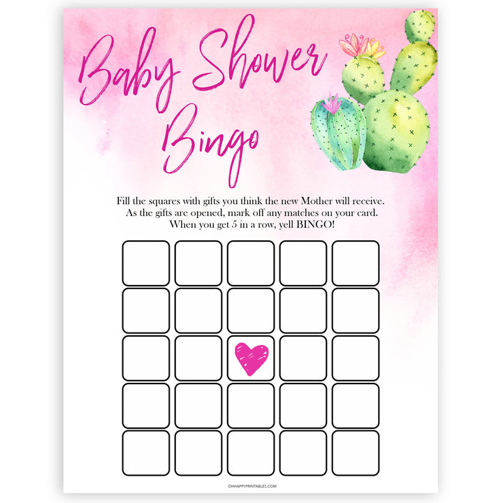 Cactus baby shower games, cactus baby bingo baby game, printable baby games, Mexican baby shower, Mexican baby games, fiesta baby games, popular baby games, printable baby games
