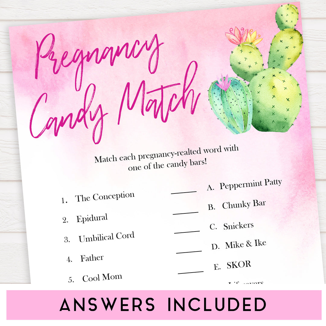 Cactus baby shower games, cactus pregnancy candy match baby game, printable baby games, Mexican baby shower, Mexican baby games, fiesta baby games, popular baby games, printable baby games