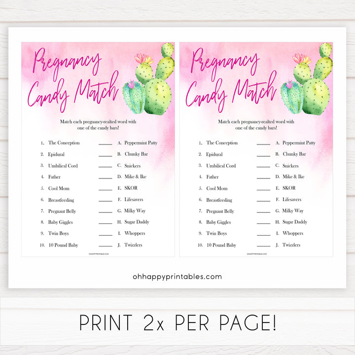 Cactus baby shower games, cactus pregnancy candy match baby game, printable baby games, Mexican baby shower, Mexican baby games, fiesta baby games, popular baby games, printable baby games