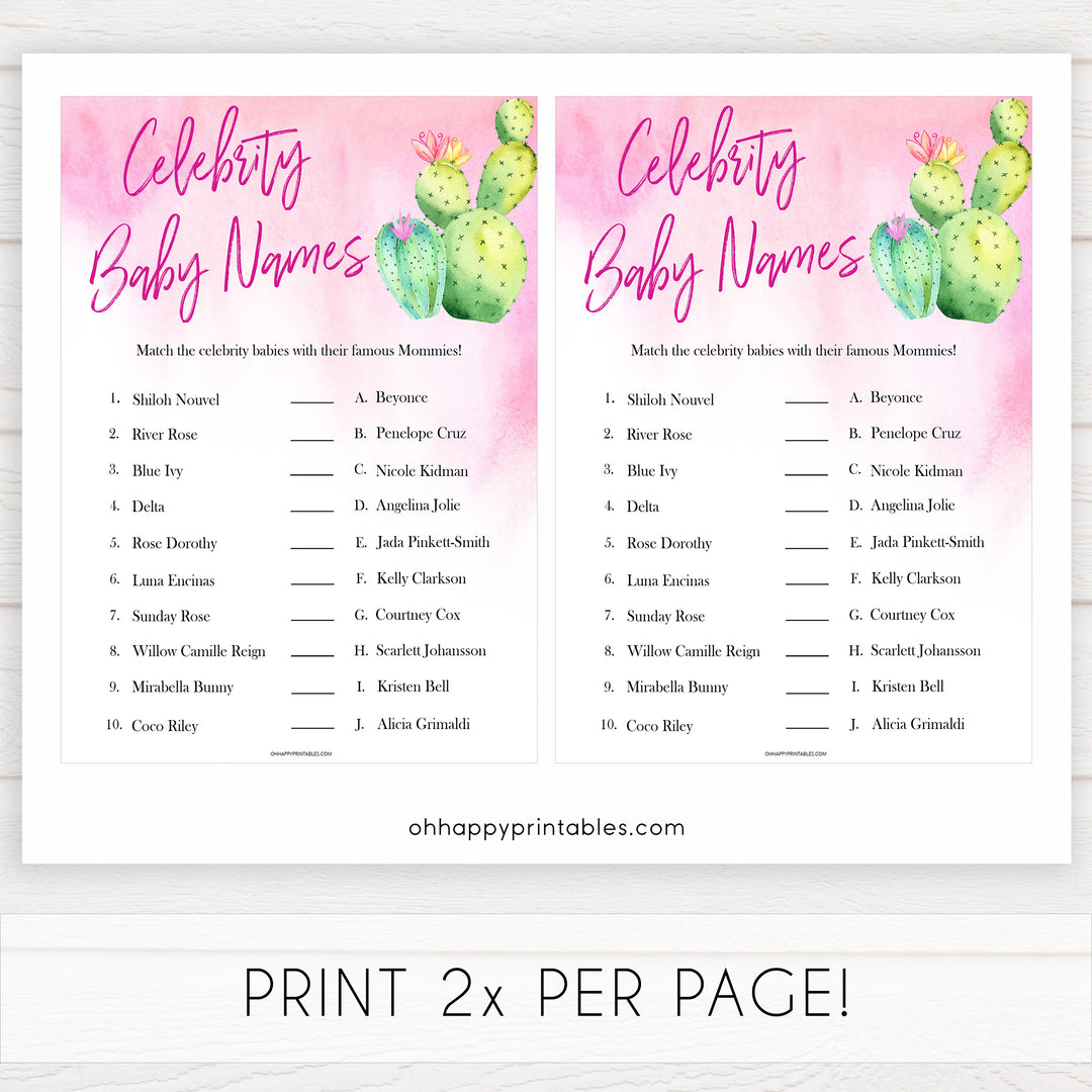 Cactus baby shower games, cactus celebrity baby names baby game, printable baby games, Mexican baby shower, Mexican baby games, fiesta baby games, popular baby games, printable baby games