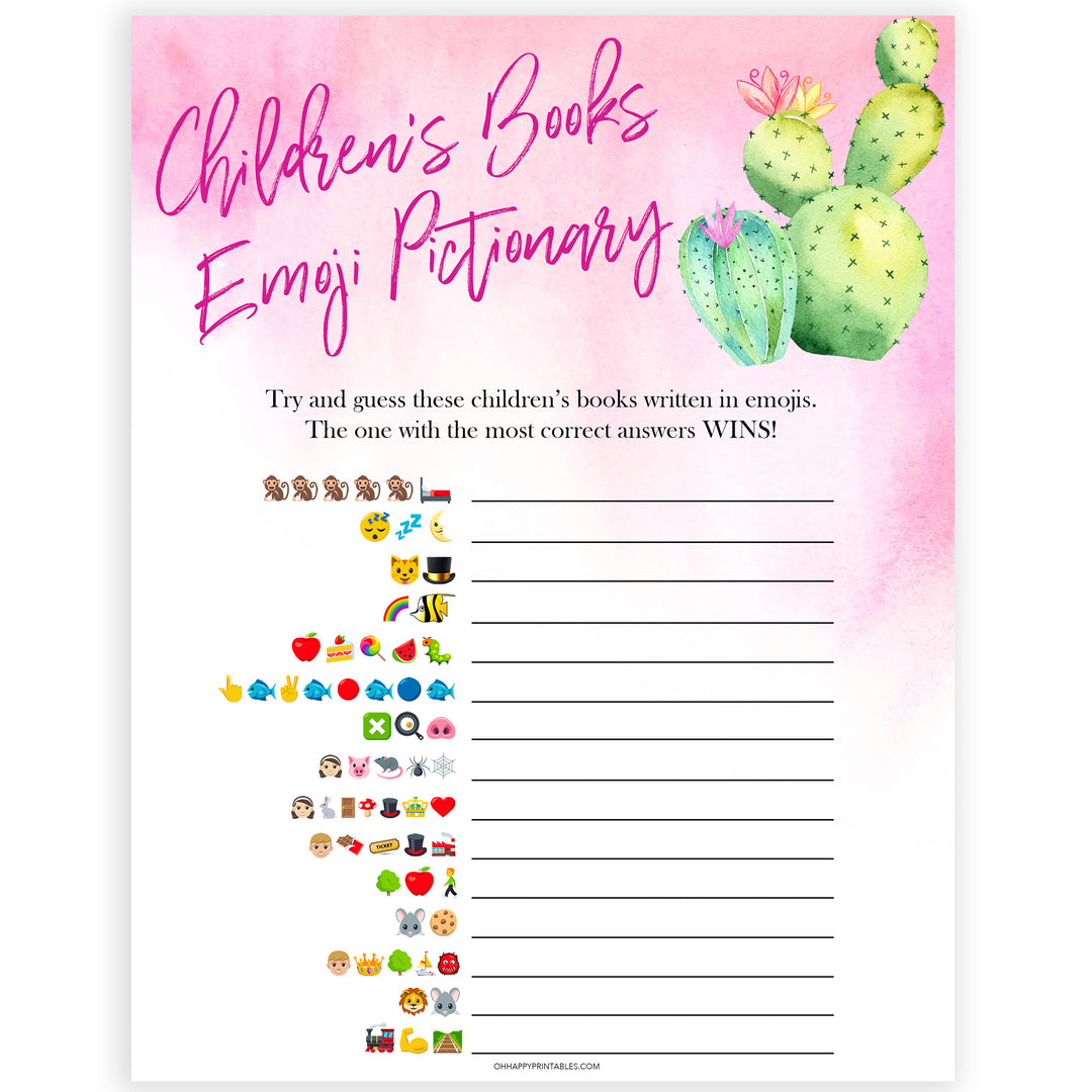 Cactus baby shower games, cactus childrens books emoji pictionary baby game, printable baby games, Mexican baby shower, Mexican baby games, fiesta baby games, popular baby games, printable baby games