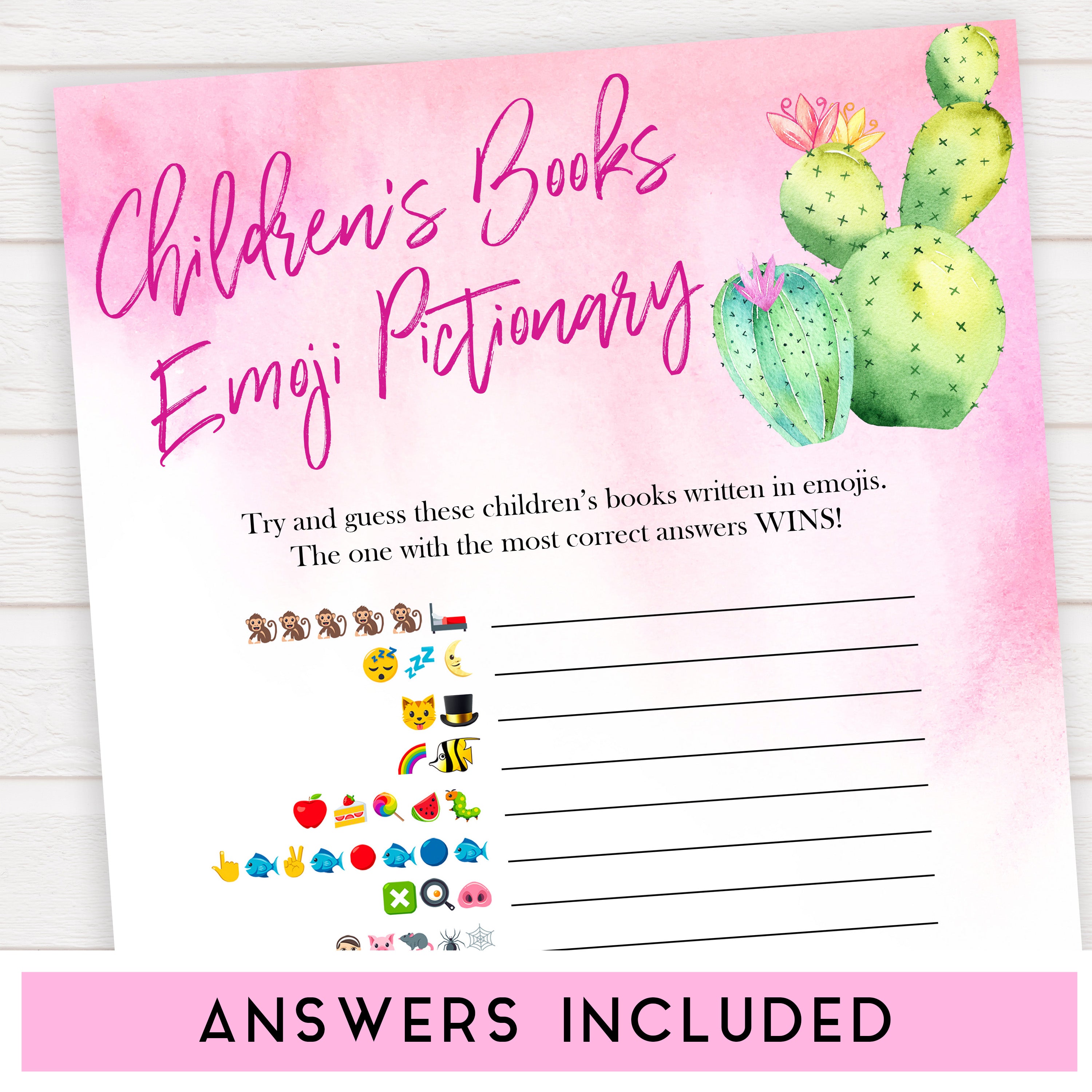 Cactus baby shower games, cactus childrens books emoji pictionary baby game, printable baby games, Mexican baby shower, Mexican baby games, fiesta baby games, popular baby games, printable baby games