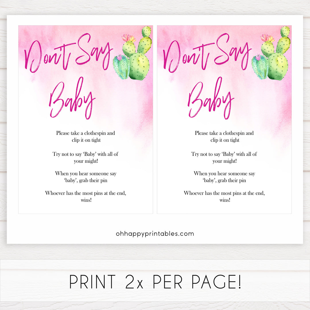 Cactus baby shower games, cactus dont say baby baby game, printable baby games, Mexican baby shower, Mexican baby games, fiesta baby games, popular baby games, printable baby games