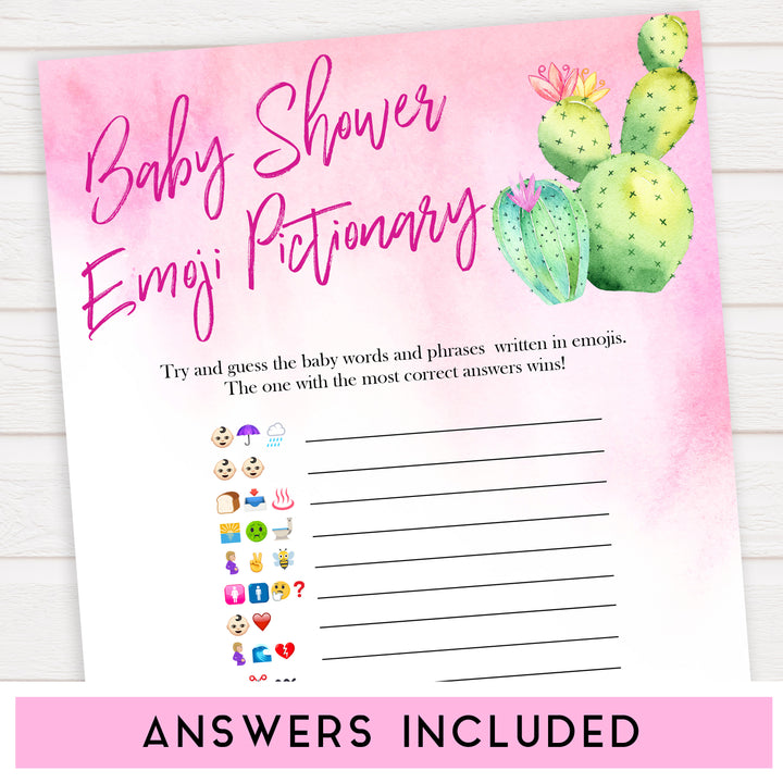 Cactus baby shower games, cactus emoji pictionary baby game, printable baby games, Mexican baby shower, Mexican baby games, fiesta baby games, popular baby games, printable baby games