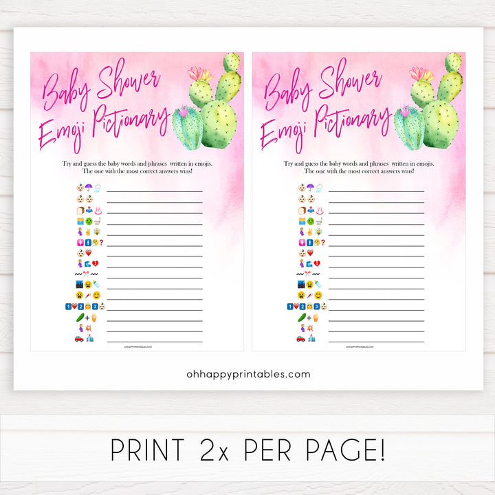 Cactus baby shower games, cactus emoji pictionary baby game, printable baby games, Mexican baby shower, Mexican baby games, fiesta baby games, popular baby games, printable baby games