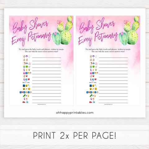 Cactus baby shower games, cactus emoji pictionary baby game, printable baby games, Mexican baby shower, Mexican baby games, fiesta baby games, popular baby games, printable baby games