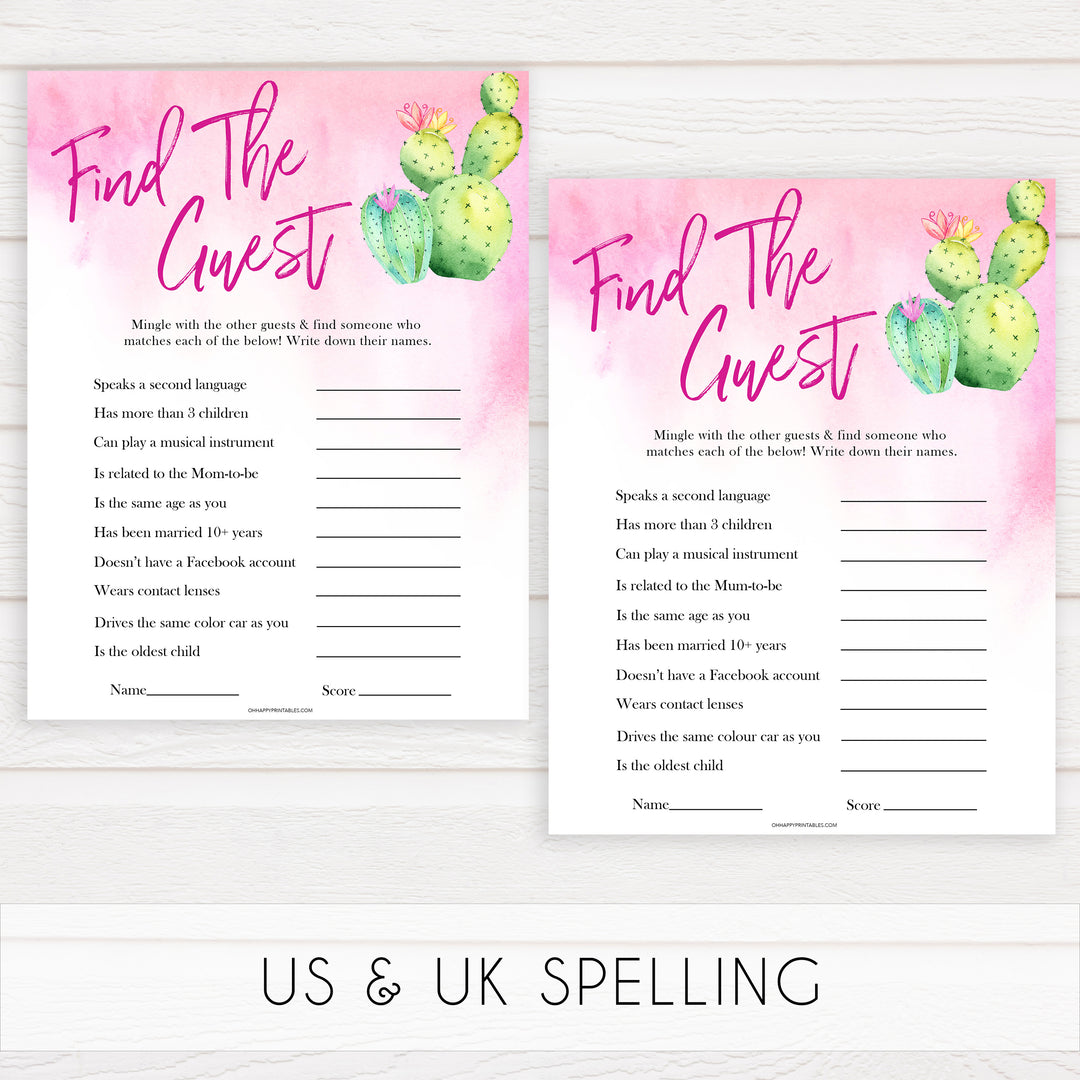 Cactus baby shower games, cactus find the guest baby game, printable baby games, Mexican baby shower, Mexican baby games, fiesta baby games, popular baby games, printable baby games