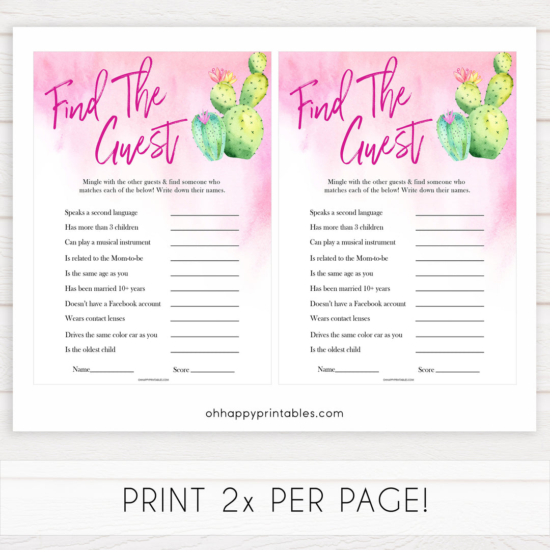 Cactus baby shower games, cactus find the guest baby game, printable baby games, Mexican baby shower, Mexican baby games, fiesta baby games, popular baby games, printable baby games