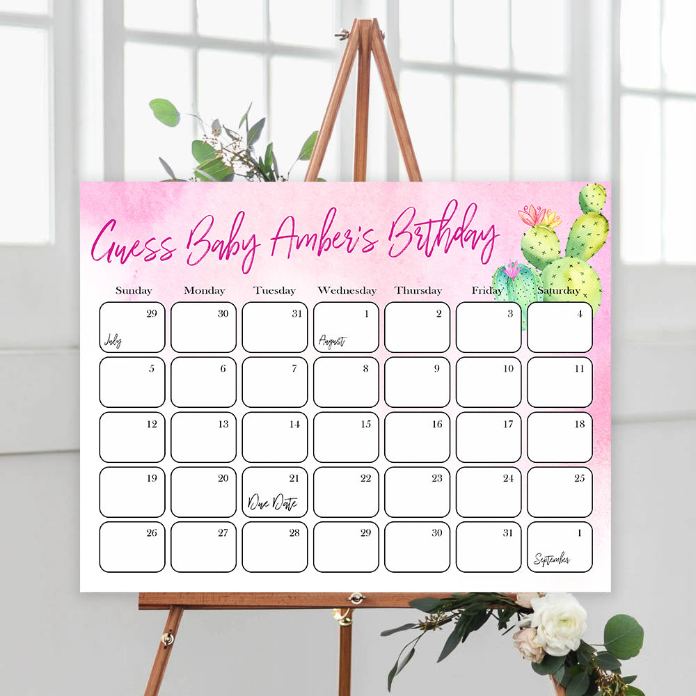 Guess The Baby birthday game, baby birthday predictions game, printable baby shower games, fun baby games, cactus baby shower baby fiesta shower games