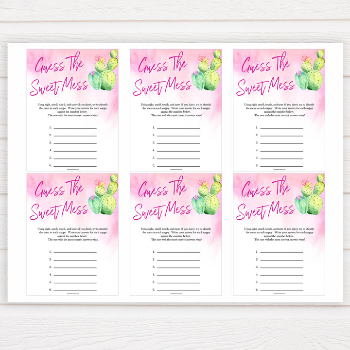 Cactus baby shower games, cactus guess the sweet mess baby game, printable baby games, Mexican baby shower, Mexican baby games, fiesta baby games, popular baby games, printable baby games
