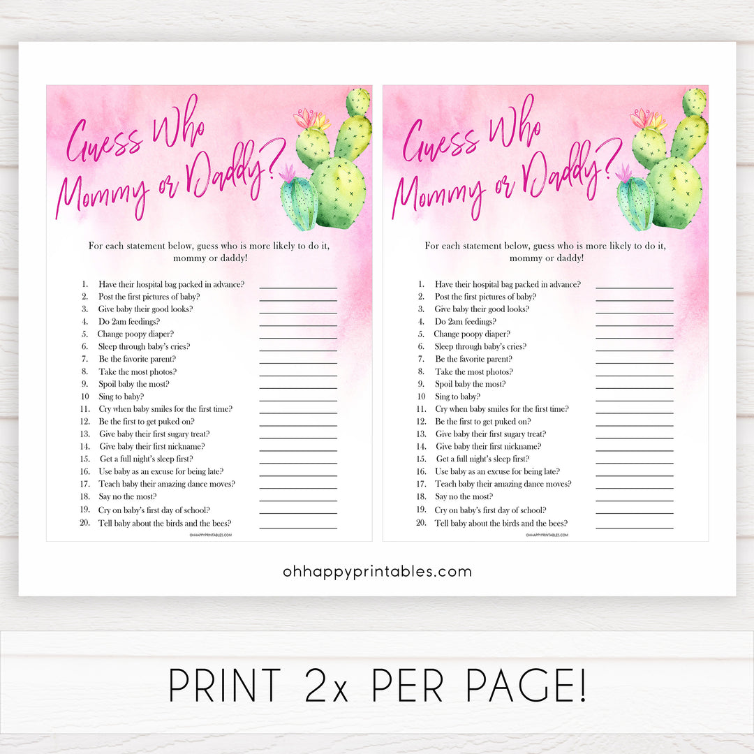 Cactus baby shower games, cactus guess who mommy or daddy baby game, printable baby games, Mexican baby shower, Mexican baby games, fiesta baby games, popular baby games, printable baby games