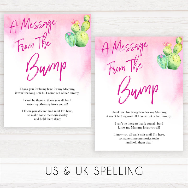 Cactus baby shower games, cactus message from the bump baby game, printable baby games, Mexican baby shower, Mexican baby games, fiesta baby games, popular baby games, printable baby games