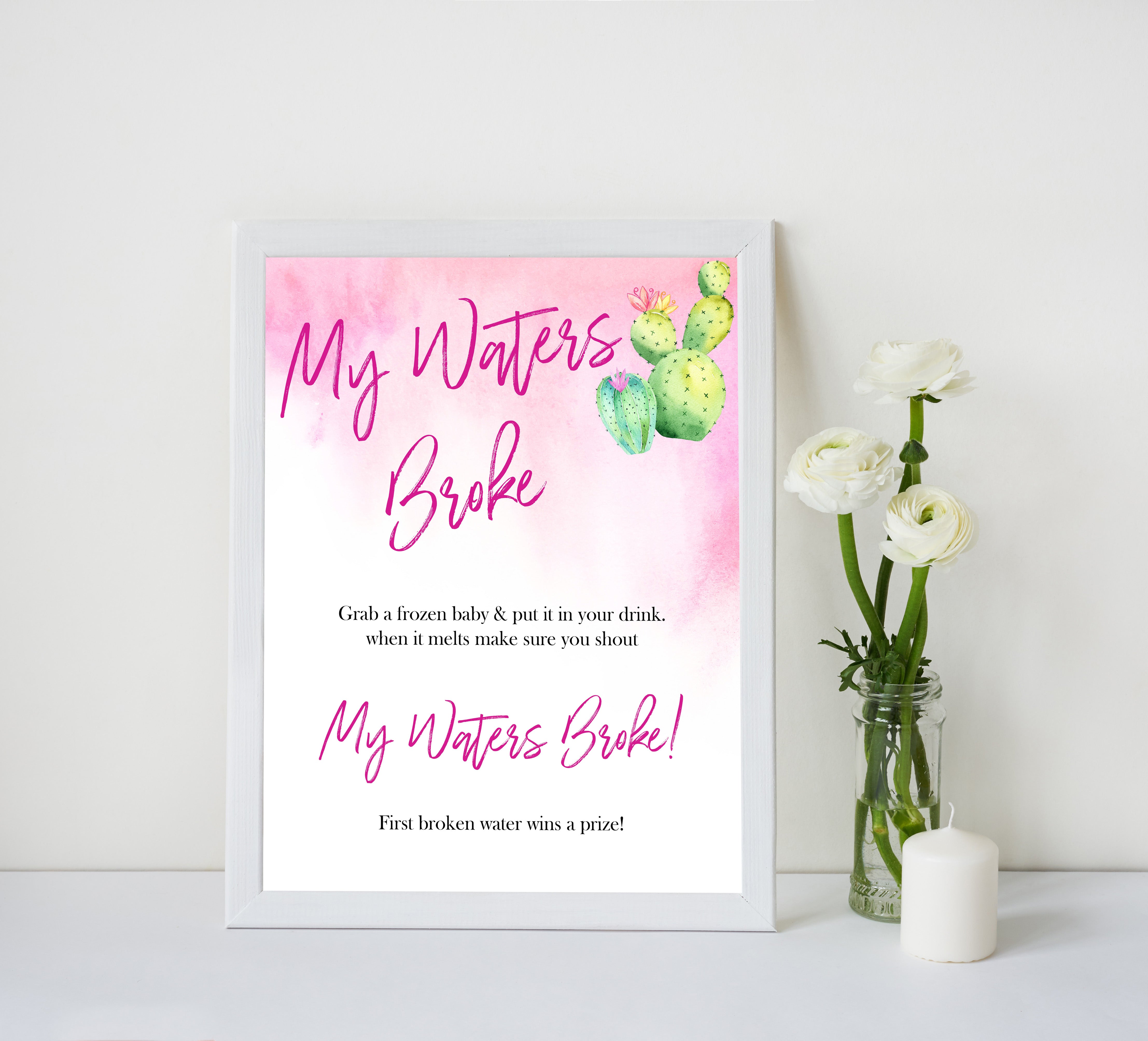 Cactus baby shower games, cactus my waters broke baby game, printable baby games, Mexican baby shower, Mexican baby games, fiesta baby games, popular baby games, printable baby games