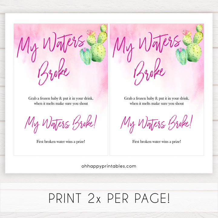 Cactus baby shower games, cactus my waters broke baby game, printable baby games, Mexican baby shower, Mexican baby games, fiesta baby games, popular baby games, printable baby games