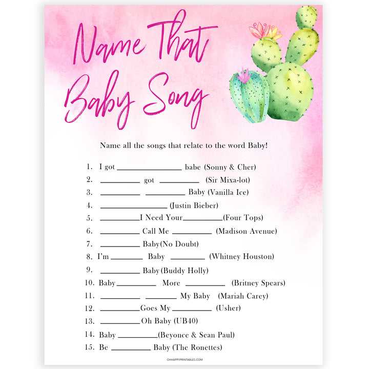 Cactus baby shower games, cactus name that baby song baby game, printable baby games, Mexican baby shower, Mexican baby games, fiesta baby games, popular baby games, printable baby games