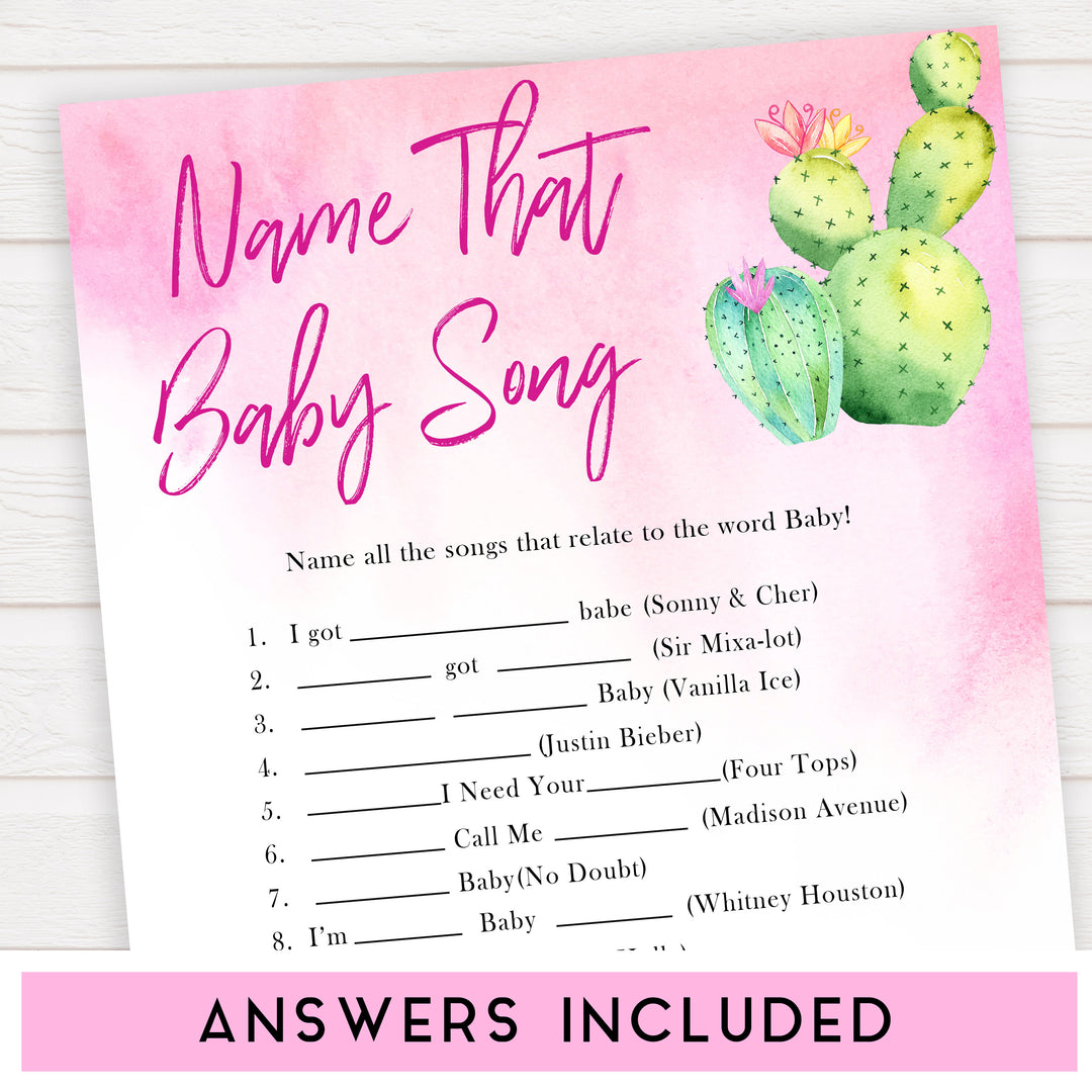 Cactus baby shower games, cactus name that baby song baby game, printable baby games, Mexican baby shower, Mexican baby games, fiesta baby games, popular baby games, printable baby games