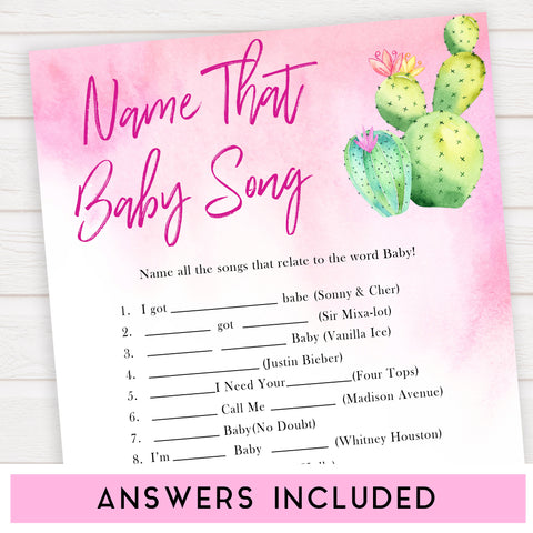 Cactus baby shower games, cactus name that baby song baby game, printable baby games, Mexican baby shower, Mexican baby games, fiesta baby games, popular baby games, printable baby games