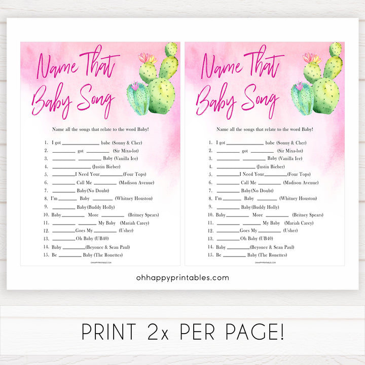 Cactus baby shower games, cactus name that baby song baby game, printable baby games, Mexican baby shower, Mexican baby games, fiesta baby games, popular baby games, printable baby games