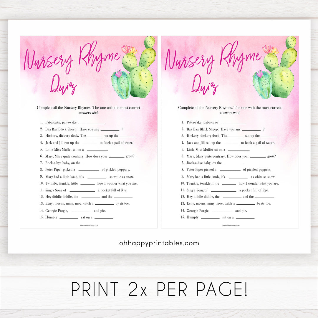 Cactus baby shower games, cactus nursery rhyme quiz baby game, printable baby games, Mexican baby shower, Mexican baby games, fiesta baby games, popular baby games, printable baby games