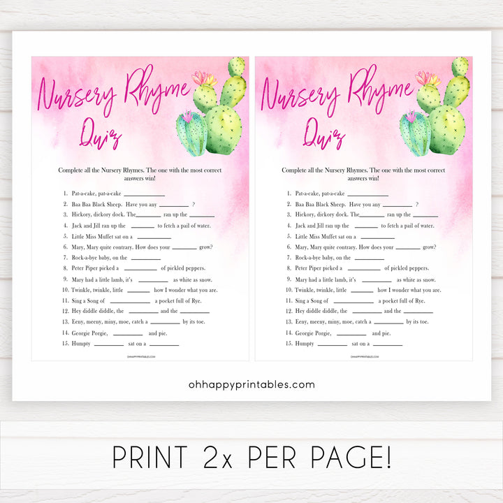 Cactus baby shower games, cactus nursery rhyme quiz baby game, printable baby games, Mexican baby shower, Mexican baby games, fiesta baby games, popular baby games, printable baby games