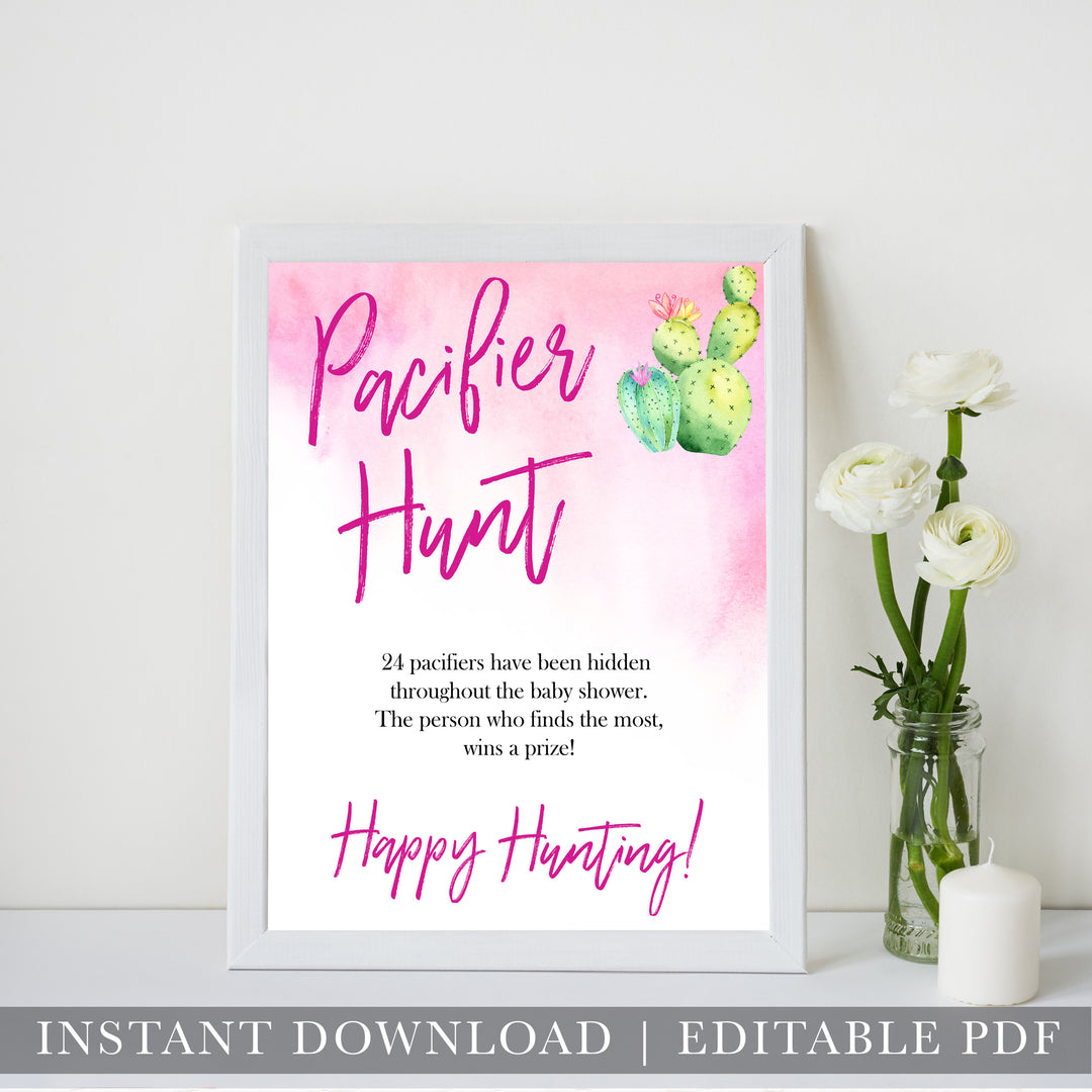 Cactus baby shower games, cactus pacifier hunt baby game, printable baby games, Mexican baby shower, Mexican baby games, fiesta baby games, popular baby games, printable baby games