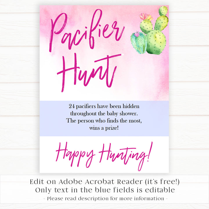 Cactus baby shower games, cactus pacifier hunt baby game, printable baby games, Mexican baby shower, Mexican baby games, fiesta baby games, popular baby games, printable baby games