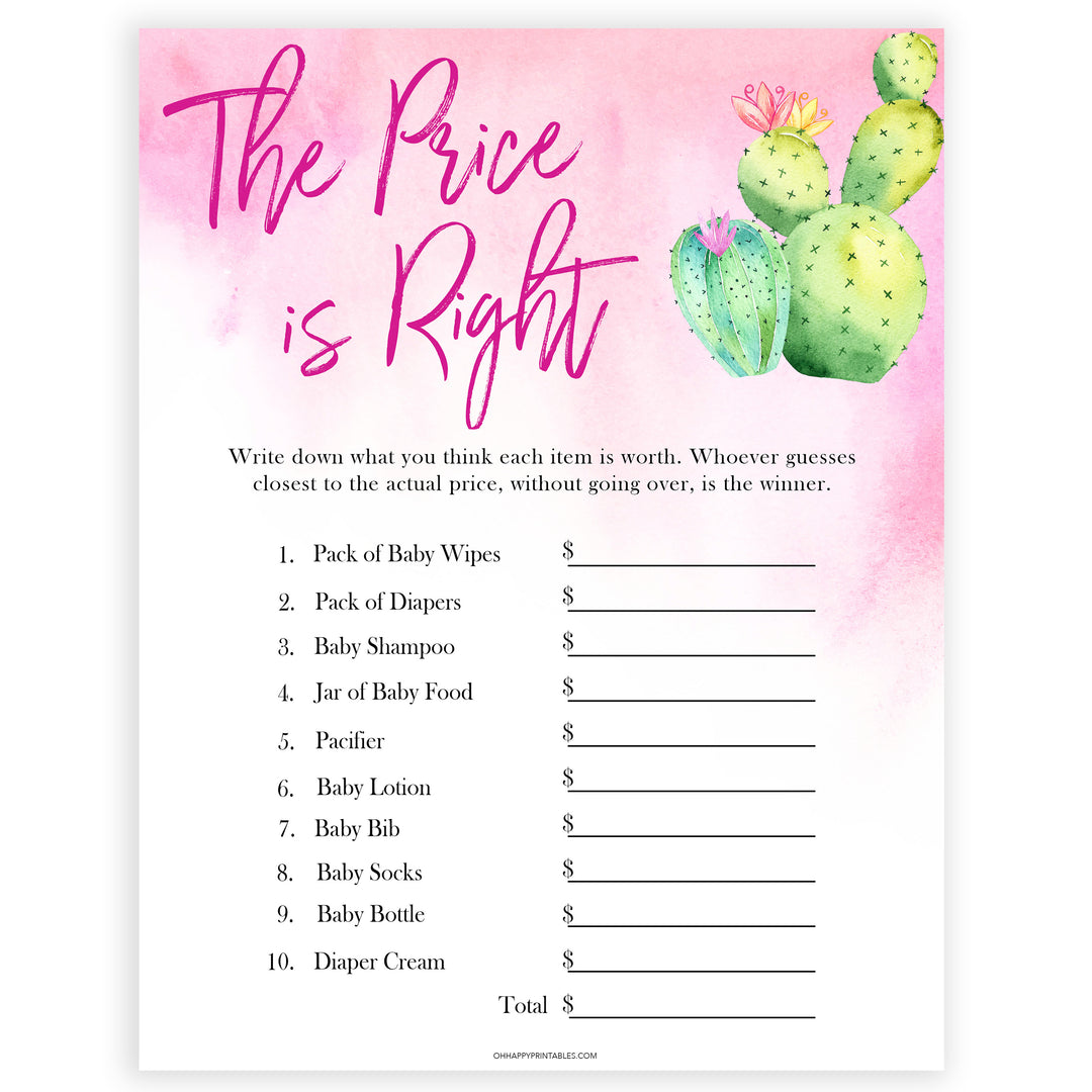 Cactus baby shower games, cactus the price is right baby game, printable baby games, Mexican baby shower, Mexican baby games, fiesta baby games, popular baby games, printable baby games