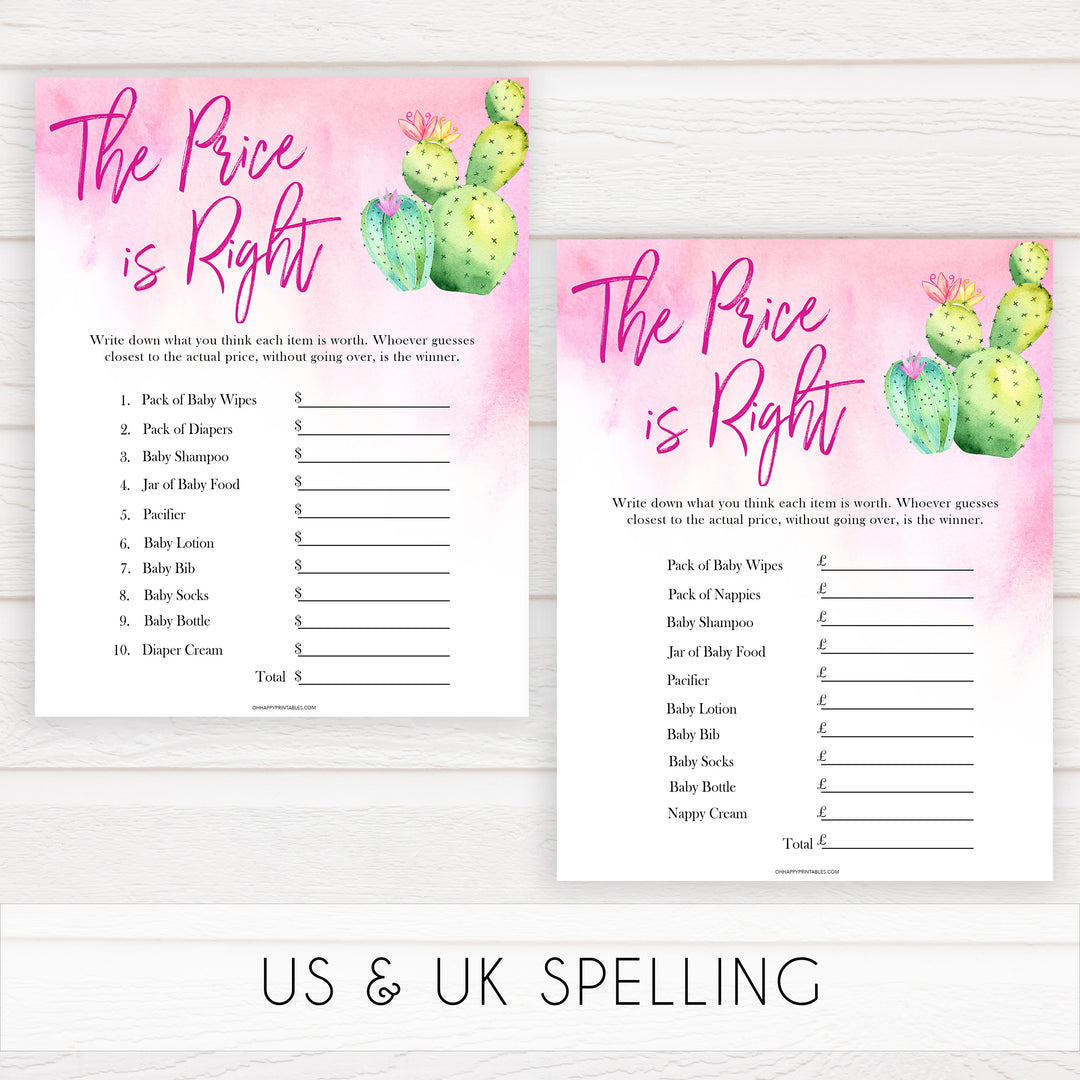 Cactus baby shower games, cactus the price is right baby game, printable baby games, Mexican baby shower, Mexican baby games, fiesta baby games, popular baby games, printable baby games