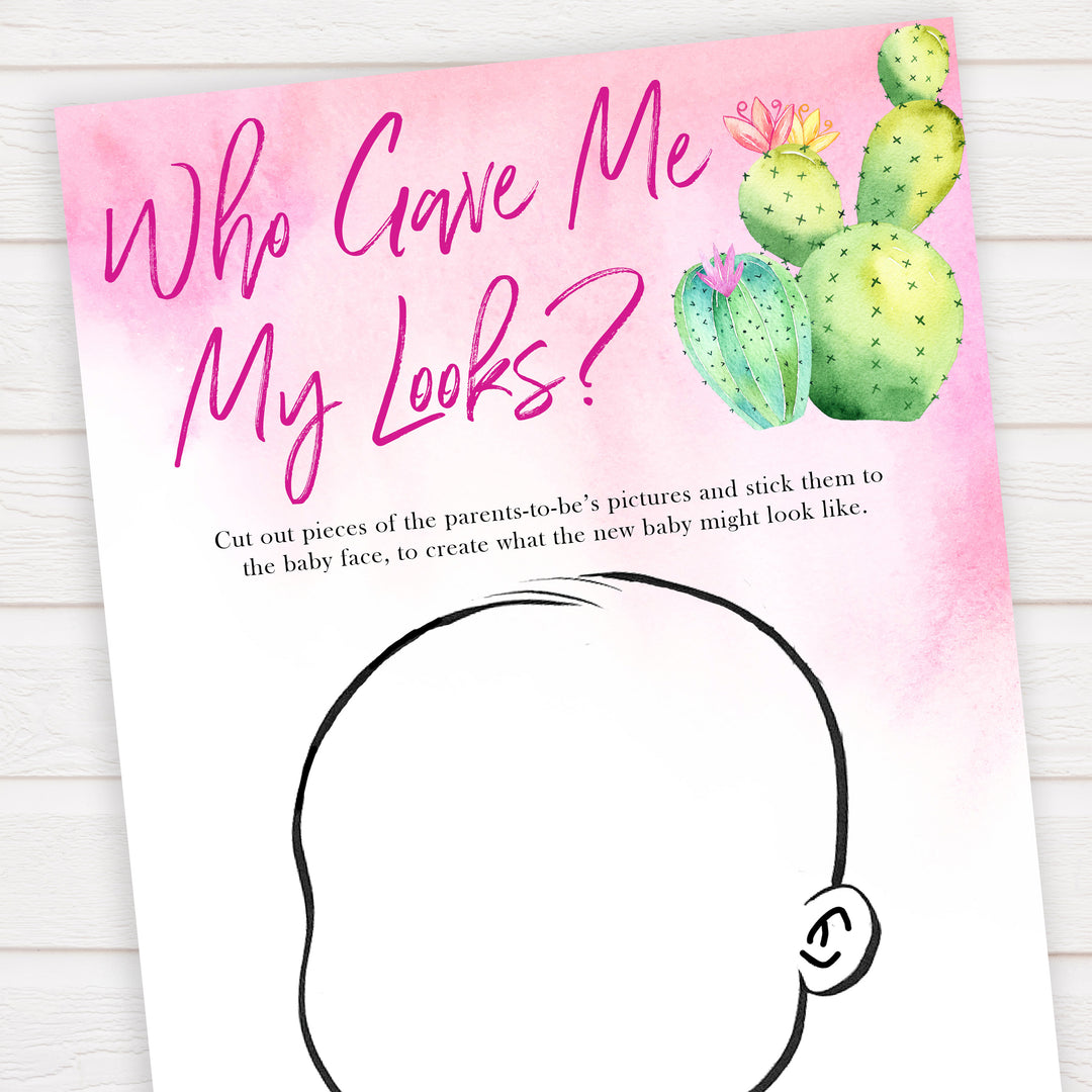 Cactus baby shower games, cactus who gave me my looks baby game, printable baby games, Mexican baby shower, Mexican baby games, fiesta baby games, popular baby games, printable baby games