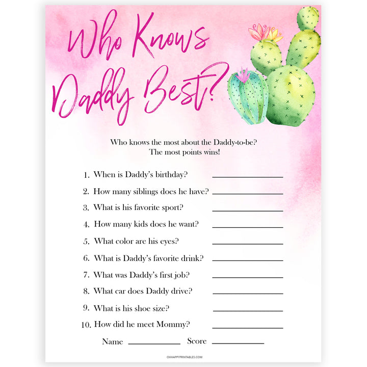 Cactus baby shower games, cactus who knows daddy best baby game, printable baby games, Mexican baby shower, Mexican baby games, fiesta baby games, popular baby games, printable baby games