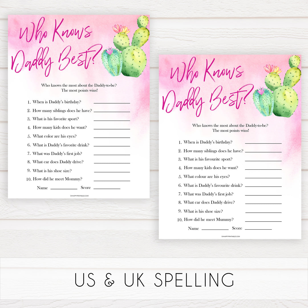 Cactus baby shower games, cactus who knows daddy best baby game, printable baby games, Mexican baby shower, Mexican baby games, fiesta baby games, popular baby games, printable baby games