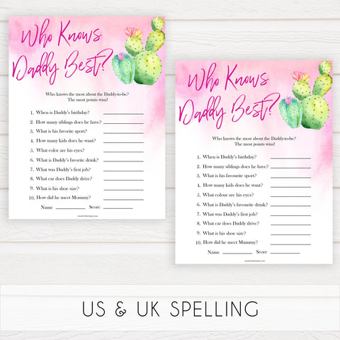 Cactus baby shower games, cactus who knows daddy best baby game, printable baby games, Mexican baby shower, Mexican baby games, fiesta baby games, popular baby games, printable baby games